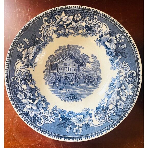 Avon Cottage Blue White Set of 2 Soup Bowls Thos Hughes Staffordshire England 8" - Picture 4 of 7